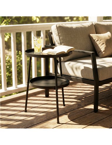 Outsunny Patio Side Table, 2-Tier Round Coffee End Table for Garden Balcony Living Room Bedroom, Black