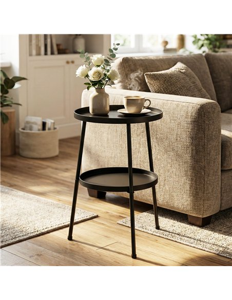 Outsunny Patio Side Table, 2-Tier Round Coffee End Table for Garden Balcony Living Room Bedroom, Black - pic 179913 | FastDaddyshop