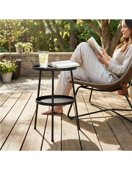 Outsunny Patio Side Table, 2-Tier Round Coffee End Table for Garden Balcony Living Room Bedroom, Black - pic 179914 | FastDaddyshop