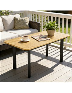 Outsunny Outdoor Garden Coffee Table, Garden Table with Slatted Wood Plastic Composite Top and Metal Frame, Brown 2