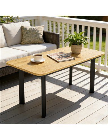 Outsunny Outdoor Garden Coffee Table, Garden Table with Slatted Wood Plastic Composite Top and Metal Frame, Brown
