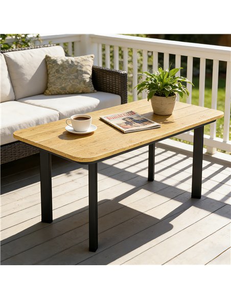 Outsunny Outdoor Garden Coffee Table, Garden Table with Slatted Wood Plastic Composite Top and Metal Frame, Brown - pic 179925 | FastDaddyshop