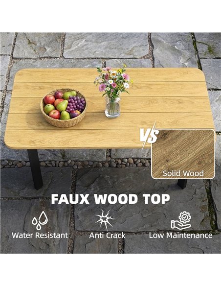 Outsunny Outdoor Garden Coffee Table, Garden Table with Slatted Wood Plastic Composite Top and Metal Frame, Brown - pic 179927 | FastDaddyshop