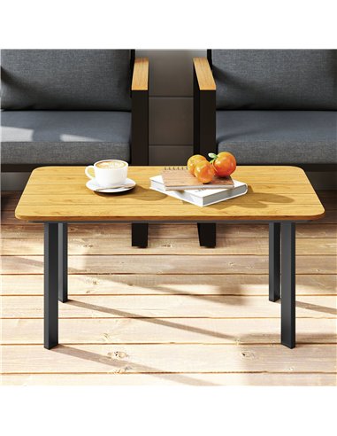 Outsunny Outdoor Garden Coffee Table, Garden Table with Slatted Wood Plastic Composite Top and Metal Frame, Brown