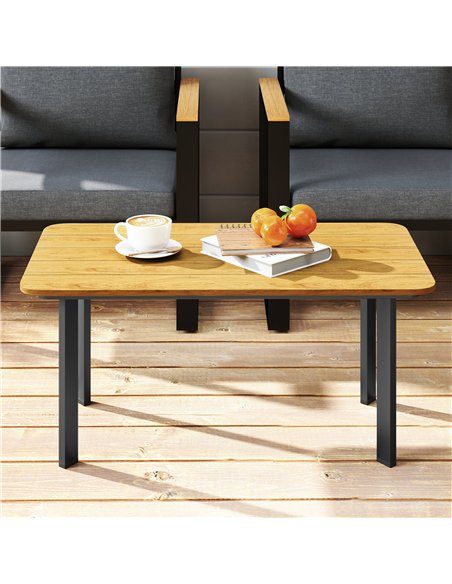 Outsunny Outdoor Garden Coffee Table, Garden Table with Slatted Wood Plastic Composite Top and Metal Frame, Brown - pic 179931 | FastDaddyshop