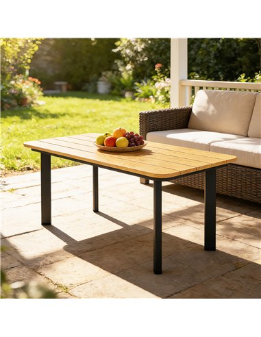 Outsunny Outdoor Garden Coffee Table, Garden Table with Slatted Wood Plastic Composite Top and Metal Frame, Brown