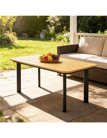 Outsunny Outdoor Garden Coffee Table, Garden Table with Slatted Wood Plastic Composite Top and Metal Frame, Brown - pic 179932 | FastDaddyshop