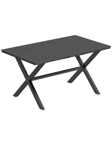 Outsunny Garden Dining Table for 6, Rectangular Outdoor Table with Wood Effect HDPE Top, X-Shaped Metal Legs, Black - pic 179933 | FastDaddyshop