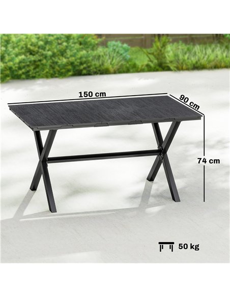 Outsunny Garden Dining Table for 6, Rectangular Outdoor Table with Wood Effect HDPE Top, X-Shaped Metal Legs, Black - pic 179935 | FastDaddyshop