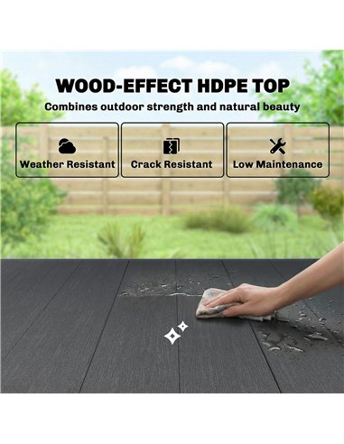Outsunny Garden Dining Table for 6, Rectangular Outdoor Table with Wood Effect HDPE Top, X-Shaped Metal Legs, Black