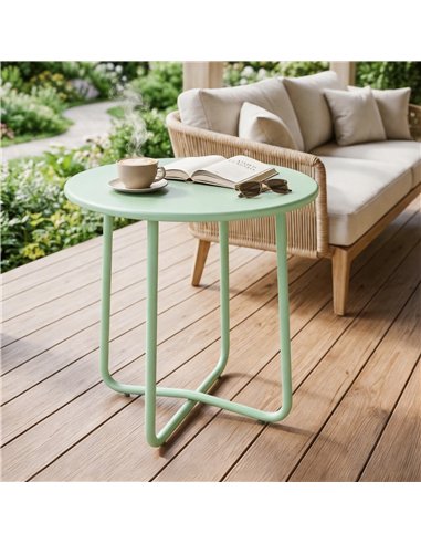 Outsunny 48 cm Round Garden Side Table, Small Metal Outdoor Garden Table with Rolled Edge, Green