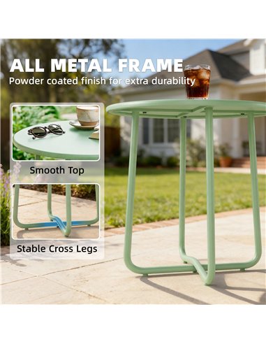 Outsunny 48 cm Round Garden Side Table, Small Metal Outdoor Garden Table with Rolled Edge, Green