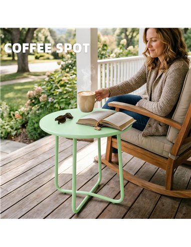 Outsunny 48 cm Round Garden Side Table, Small Metal Outdoor Garden Table with Rolled Edge, Green