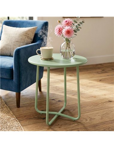 Outsunny 48 cm Round Garden Side Table, Small Metal Outdoor Garden Table with Rolled Edge, Green