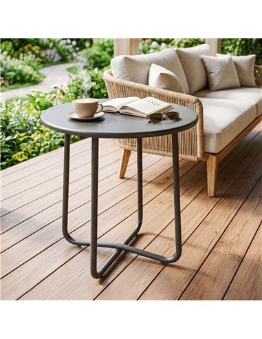 Outsunny 48 cm Round Garden Side Table, Small Metal Outdoor Garden Table with Rolled Edge, Dark Grey