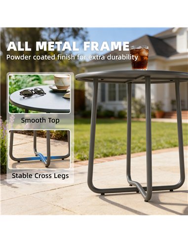 Outsunny 48 cm Round Garden Side Table, Small Metal Outdoor Garden Table with Rolled Edge, Dark Grey