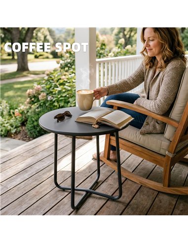 Outsunny 48 cm Round Garden Side Table, Small Metal Outdoor Garden Table with Rolled Edge, Dark Grey