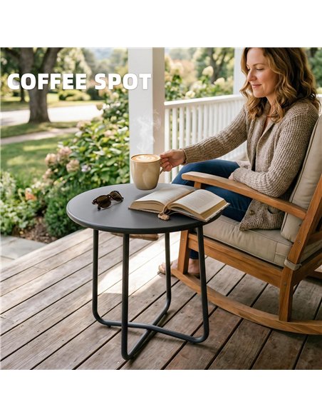 Outsunny 48 cm Round Garden Side Table, Small Metal Outdoor Garden Table with Rolled Edge, Dark Grey - pic 179957 | FastDaddyshop