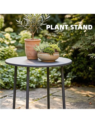 Outsunny 48 cm Round Garden Side Table, Small Metal Outdoor Garden Table with Rolled Edge, Dark Grey