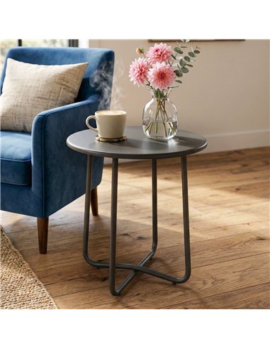 Outsunny 48 cm Round Garden Side Table, Small Metal Outdoor Garden Table with Rolled Edge, Dark Grey