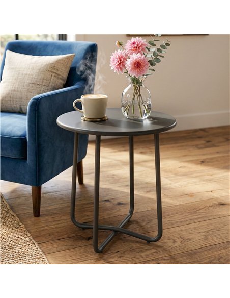 Outsunny 48 cm Round Garden Side Table, Small Metal Outdoor Garden Table with Rolled Edge, Dark Grey - pic 179959 | FastDaddyshop