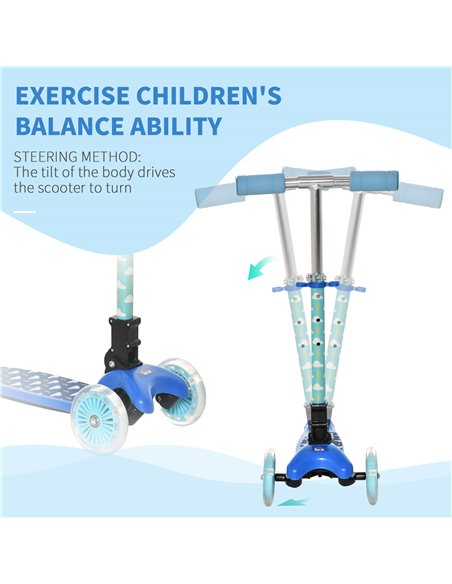 HOMCOM Kids Foldable Kick Scooter with 3 Flashing Wheels, Adjustable Height, for 3-8 Years, Blue - pic 17996 | FastDaddyshop