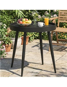 Outsunny 49.5 cm Round Garden Table, Small Outdoor Coffee Side Table with Plastic Tray-Style Top, Metal Legs, Black 2