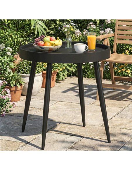 Outsunny 49.5 cm Round Garden Table, Small Outdoor Coffee Side Table with Plastic Tray-Style Top, Metal Legs, Black - pic 179961 | FastDaddyshop