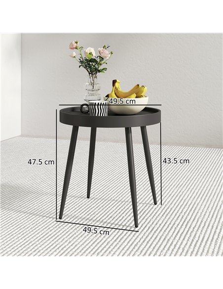 Outsunny 49.5 cm Round Garden Table, Small Outdoor Coffee Side Table with Plastic Tray-Style Top, Metal Legs, Black - pic 179962 | FastDaddyshop