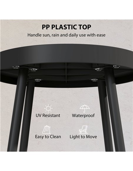 Outsunny 49.5 cm Round Garden Table, Small Outdoor Coffee Side Table with Plastic Tray-Style Top, Metal Legs, Black - pic 179964 | FastDaddyshop