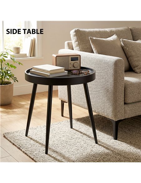 Outsunny 49.5 cm Round Garden Table, Small Outdoor Coffee Side Table with Plastic Tray-Style Top, Metal Legs, Black - pic 179966 | FastDaddyshop