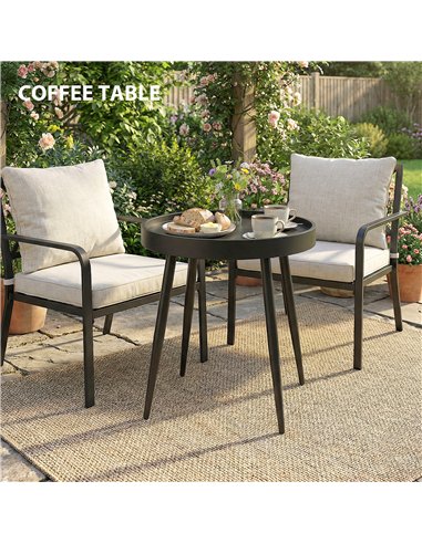 Outsunny 49.5 cm Round Garden Table, Small Outdoor Coffee Side Table with Plastic Tray-Style Top, Metal Legs, Black