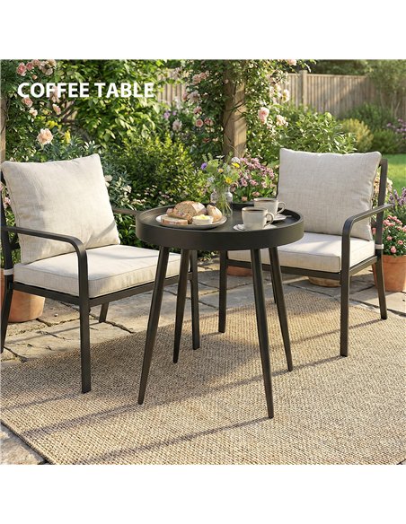 Outsunny 49.5 cm Round Garden Table, Small Outdoor Coffee Side Table with Plastic Tray-Style Top, Metal Legs, Black - pic 179967 | FastDaddyshop