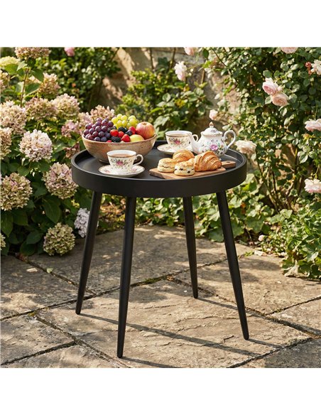 Outsunny 49.5 cm Round Garden Table, Small Outdoor Coffee Side Table with Plastic Tray-Style Top, Metal Legs, Black - pic 179968 | FastDaddyshop