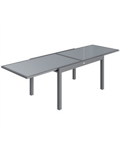 Outsunny Extending Garden Table for 6-10, Aluminium Outdoor Dining Table with Tempered Glass Top, Grey
