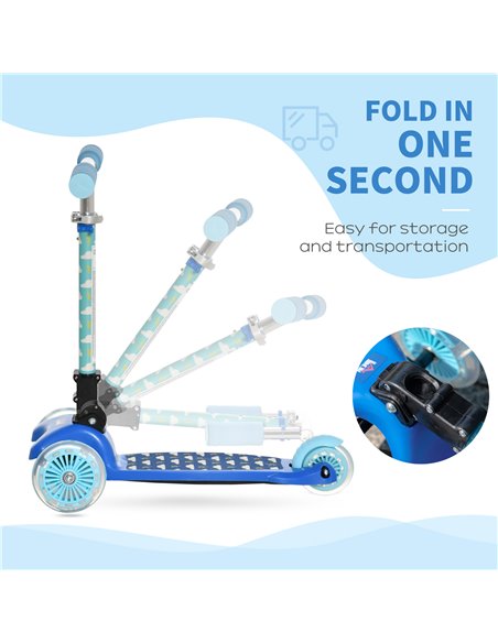 HOMCOM Kids Foldable Kick Scooter with 3 Flashing Wheels, Adjustable Height, for 3-8 Years, Blue - pic 17997 | FastDaddyshop