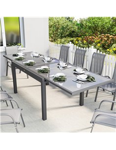 Outsunny Extending Garden Table for 6-10, Aluminium Outdoor Dining Table with Tempered Glass Top, Grey 2
