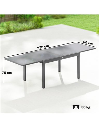Outsunny Extending Garden Table for 6-10, Aluminium Outdoor Dining Table with Tempered Glass Top, Grey