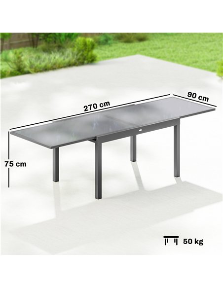 Outsunny Extending Garden Table for 6-10, Aluminium Outdoor Dining Table with Tempered Glass Top, Grey - pic 179971 | FastDaddyshop