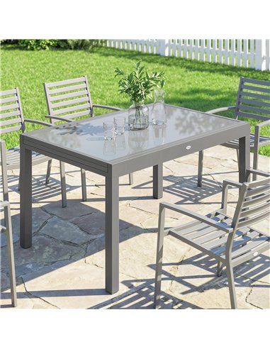 Outsunny Extending Garden Table for 6-10, Aluminium Outdoor Dining Table with Tempered Glass Top, Grey