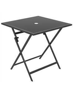 Outsunny Folding Outdoor Dining Table, Square Garden Table Tempered Glass Top with Parasol Hole Garden Patio, 70 x 70 x 70 cm