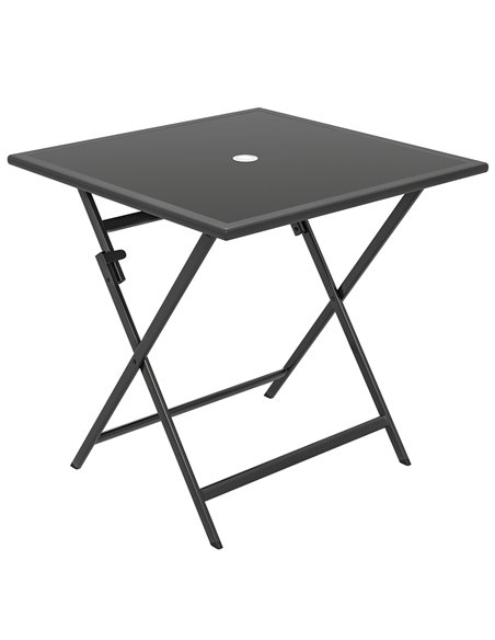 Outsunny Folding Outdoor Dining Table, Square Garden Table Tempered Glass Top with Parasol Hole Garden Patio, 70 x 70 x 70 cm - pic 179978 | FastDaddyshop