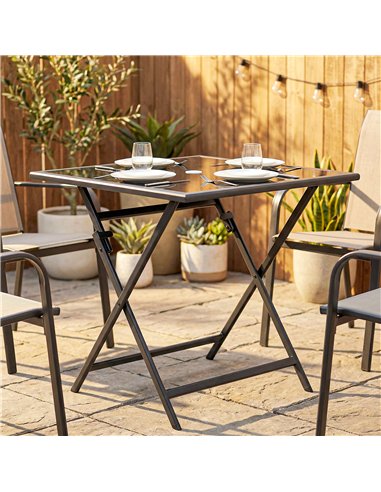 Outsunny Folding Outdoor Dining Table, Square Garden Table Tempered Glass Top with Parasol Hole Garden Patio, 70 x 70 x 70 cm