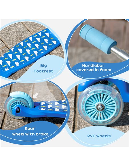 HOMCOM Kids Foldable Kick Scooter with 3 Flashing Wheels, Adjustable Height, for 3-8 Years, Blue - pic 17998 | FastDaddyshop