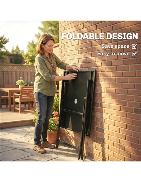 Outsunny Folding Outdoor Dining Table, Square Garden Table Tempered Glass Top with Parasol Hole Garden Patio, 70 x 70 x 70 cm - pic 179982 | FastDaddyshop