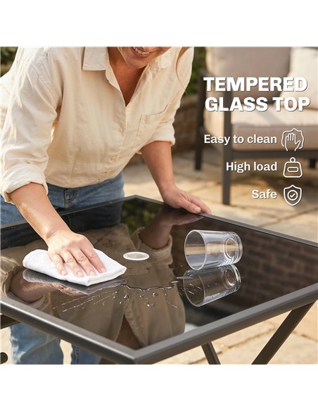 Outsunny Folding Outdoor Dining Table, Square Garden Table Tempered Glass Top with Parasol Hole Garden Patio, 70 x 70 x 70 cm - pic 179983 | FastDaddyshop