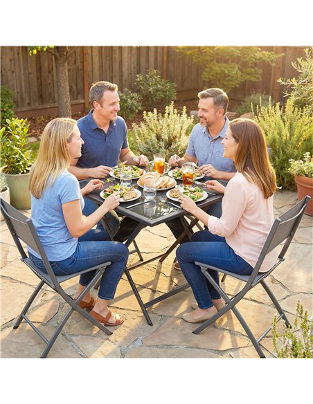 Outsunny Folding Outdoor Dining Table, Square Garden Table Tempered Glass Top with Parasol Hole Garden Patio, 70 x 70 x 70 cm - pic 179985 | FastDaddyshop