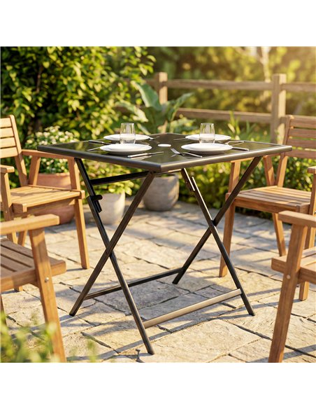 Outsunny Folding Outdoor Dining Table, Square Garden Table Tempered Glass Top with Parasol Hole Garden Patio, 70 x 70 x 70 cm - pic 179986 | FastDaddyshop