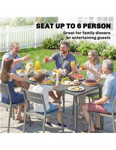 Outsunny Garden Dining Table for 6 Person, 165 x 80 cm Rectangular Outdoor Dining Table with Slatted Top