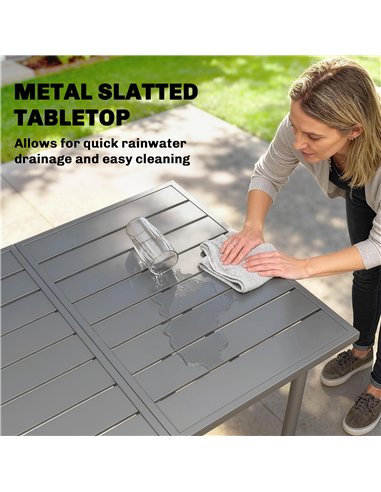 Outsunny Garden Dining Table for 6 Person, 165 x 80 cm Rectangular Outdoor Dining Table with Slatted Top
